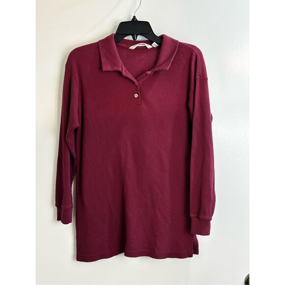 Victoria’s Secret size S fuchsia waffle knit shirt button polo style - Picture 1 of 7